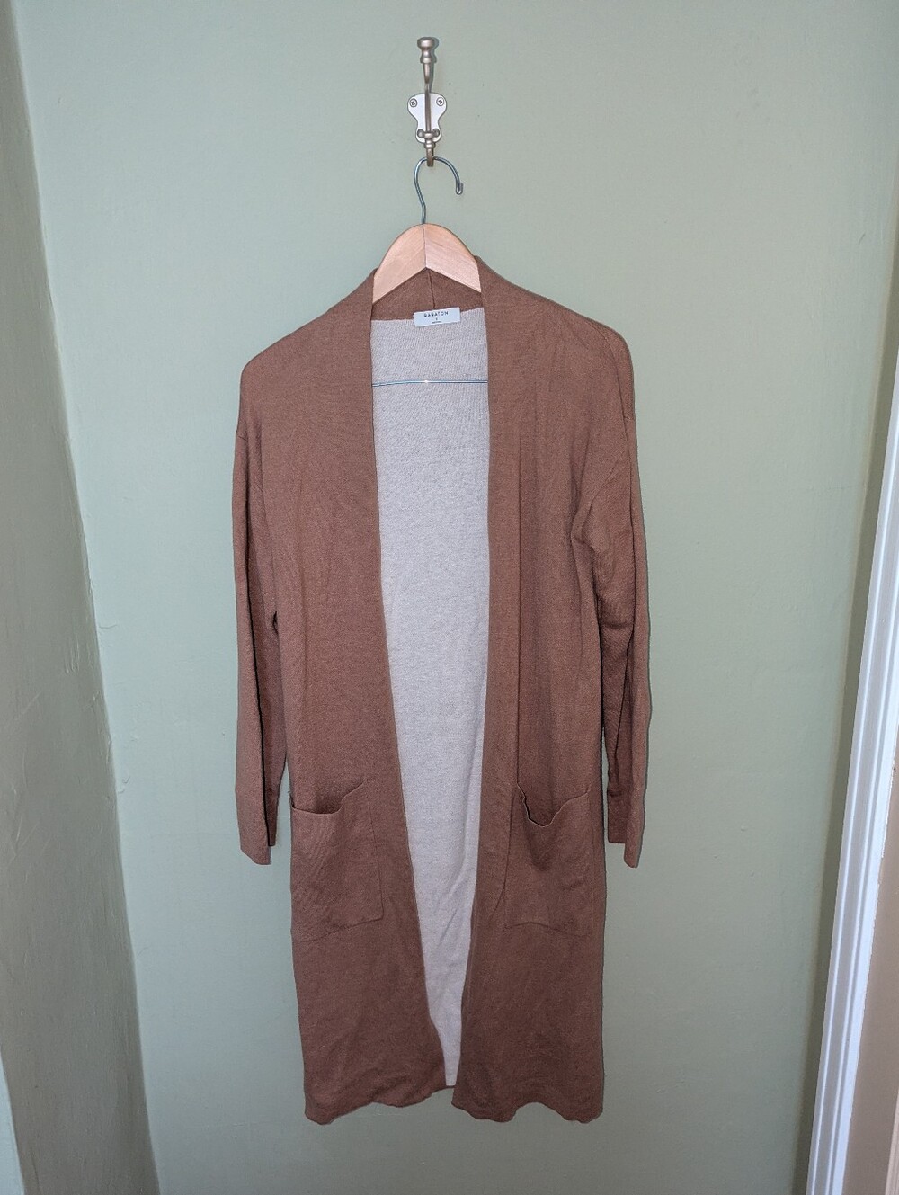 Aritzia Babaton "Lance" Wool Blend Long Open-Front Brown Cardigan